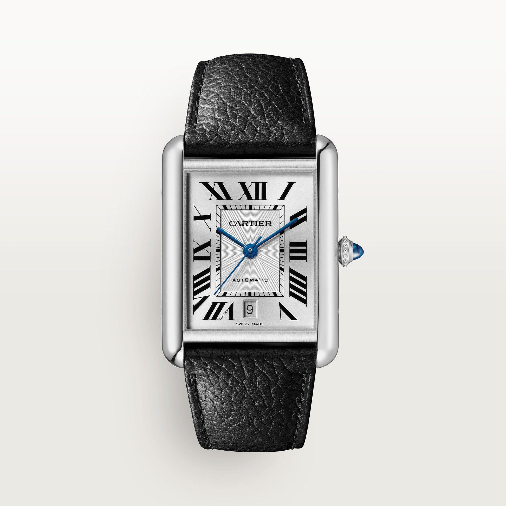 Cartier Tank Stainless Steel (Extra Large Model) 41 MM - Black Leather Strap - Stainless Steel Bezel - White Dial - WSTA0040