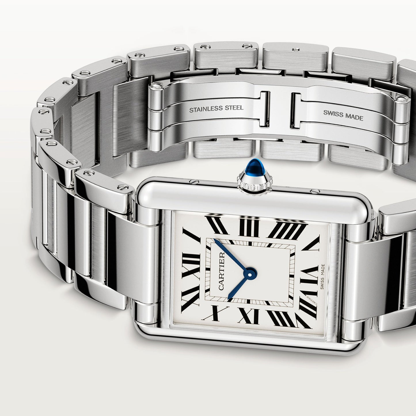 Cartier Tank Stainless Steel (Large Model) 33 MM - Stainless Steel Bracelet - Stainless Steel Bezel - Silver Dial - WSTA0052