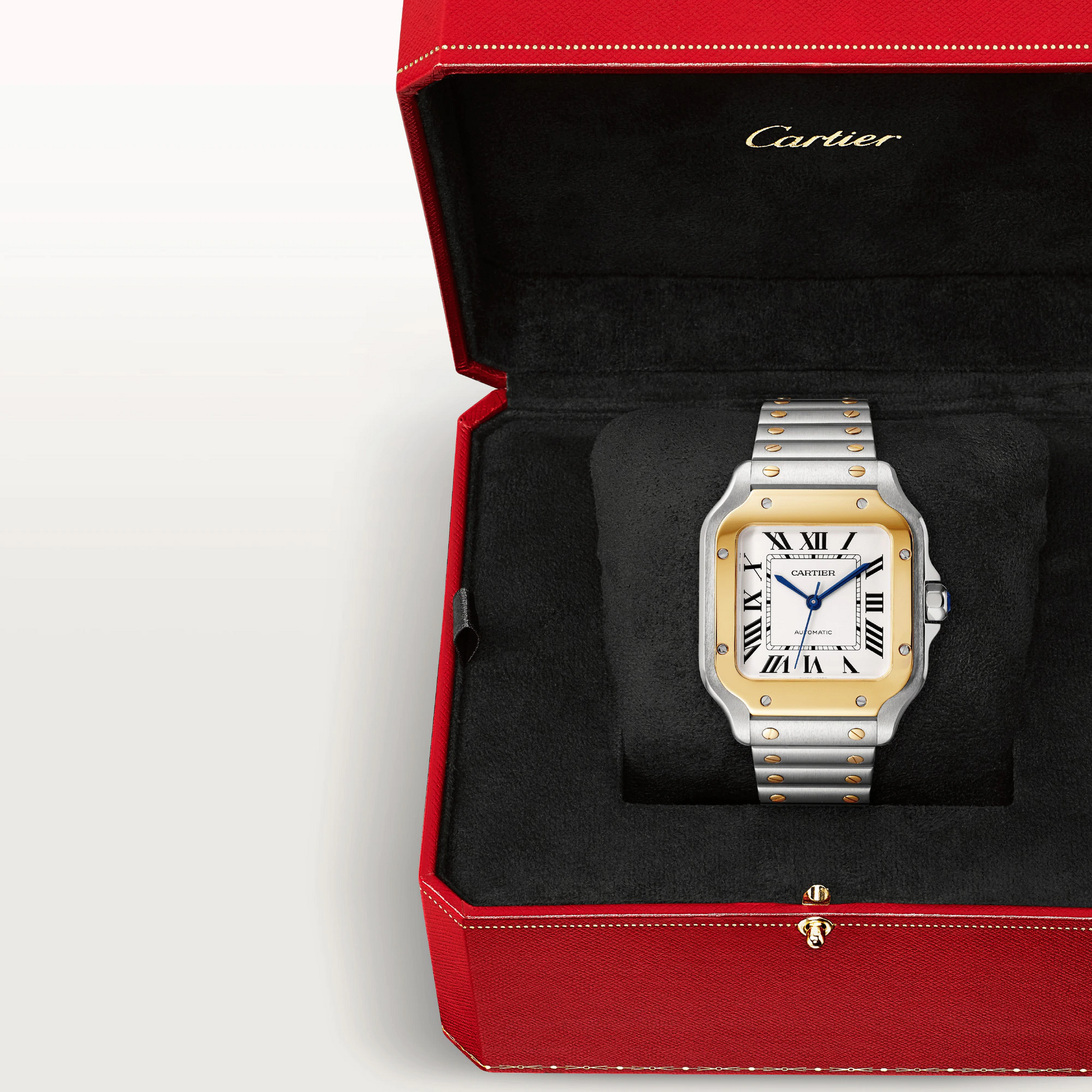Cartier Santos de Cartier Stainless Steel and Yellow gold 35.1 MM (Medium Model) - Stainless Steel Bracelet - White Dial - W2SA0016