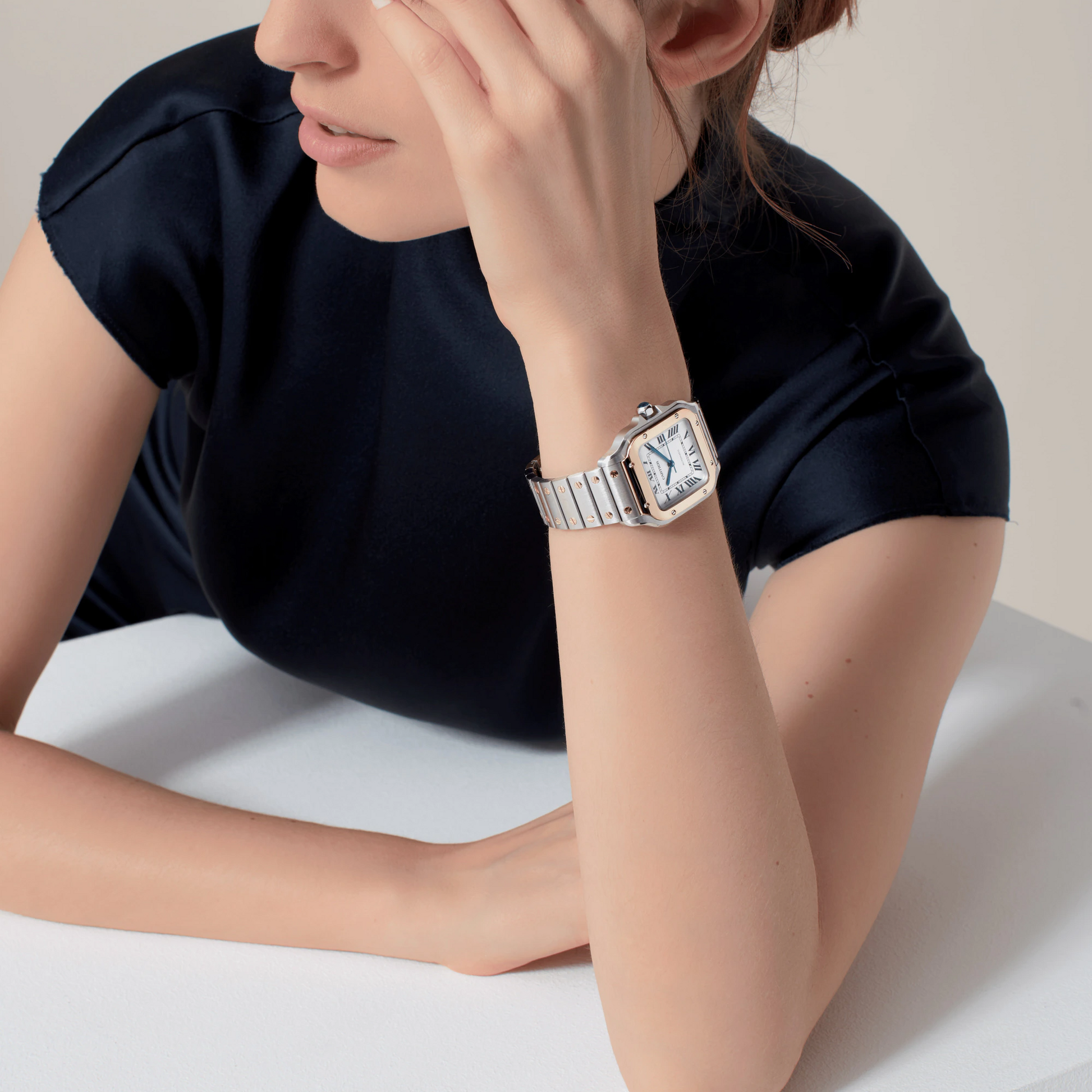 Cartier Santos de Cartier Stainless Steel and Yellow gold 35.1 MM (Medium Model) - Stainless Steel Bracelet - White Dial - W2SA0016