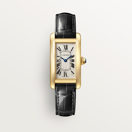 Cartier Tank Yellow Gold (Small Model) 34 MM - Black Leather Strap - Yellow Gold Bezel - Silver Dial - WGTA0039