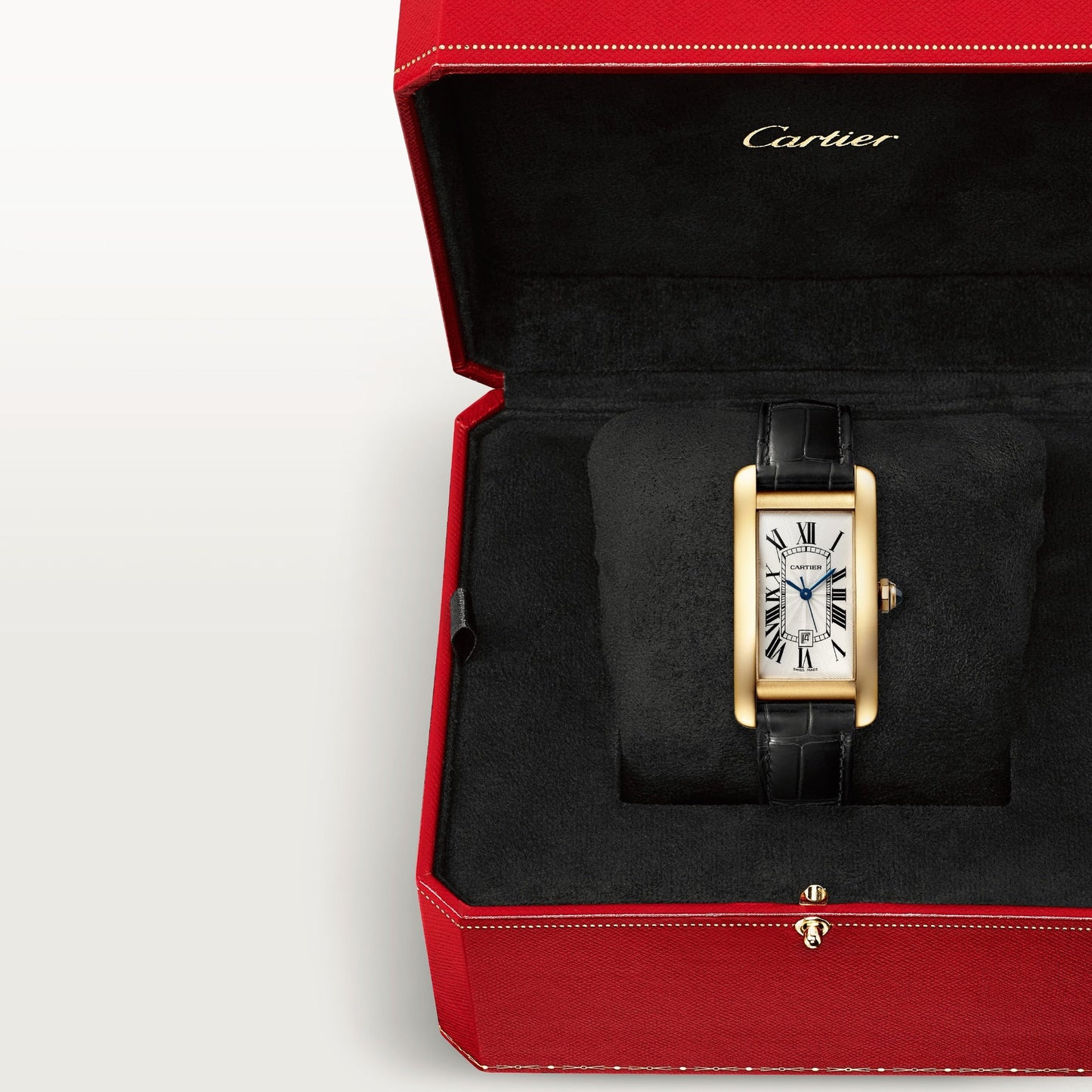 Cartier Tank Yellow Gold (Large Model) 41 MM - Black Leather Strap - Yellow Gold Bezel - Silver Dial - WGTA0040