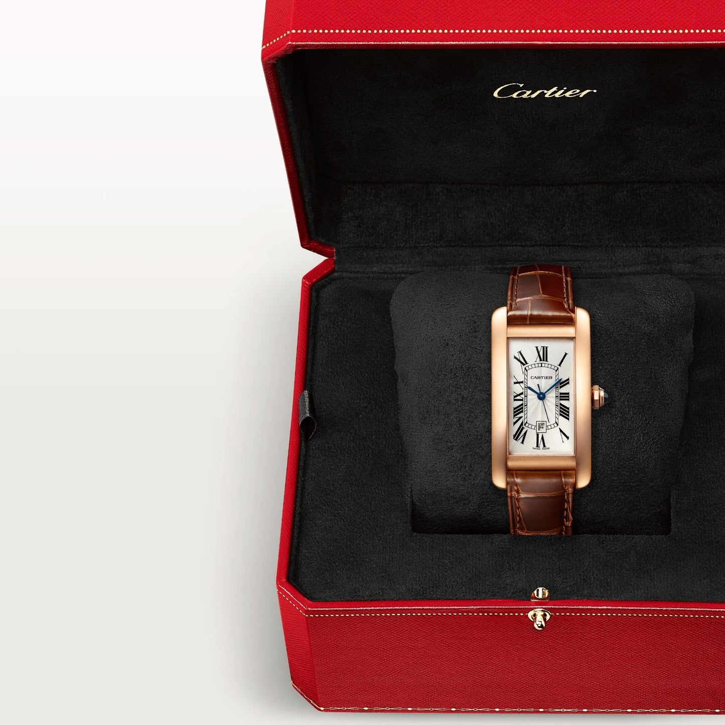 Cartier Tank Rose Gold (Large Model) 41 MM - Brown Leather Strap - Rose Gold Bezel - Silver Dial - WGTA0046