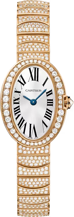 Cartier Baignoire Rose gold 25.30 MM - Rose Gold Bracelet - Diamond Bezel - Silvered Sunray Dial - HPI00499