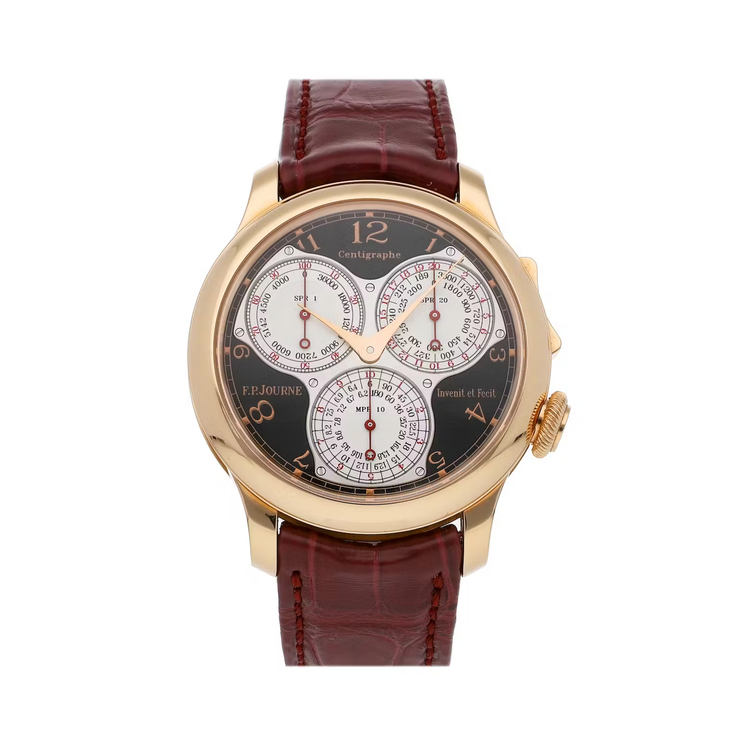 F.P. Journe Boutique Quantieme Perpetual Rose Gold 40 MM - Red Leather Strap - Black and White Dial - CT BE G 40 A BK