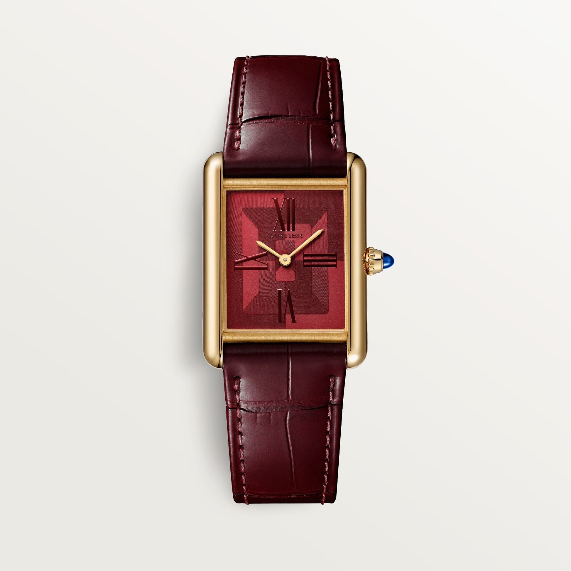 Cartier Tank Yellow Gold (Large Model) 33 MM - Red Leather Strap - Yellow Gold Bezel - Red Dial - WGTA0093