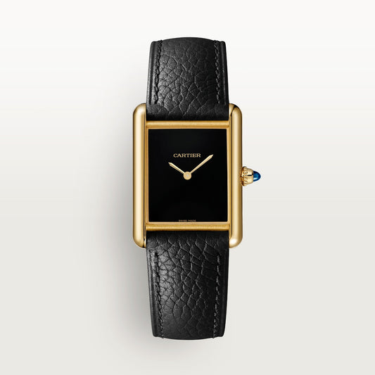 Cartier Tank Yellow Gold (Large Model) 33 MM - Black Leather Strap - Yellow Gold Bezel - Black Dial - WGTA0160