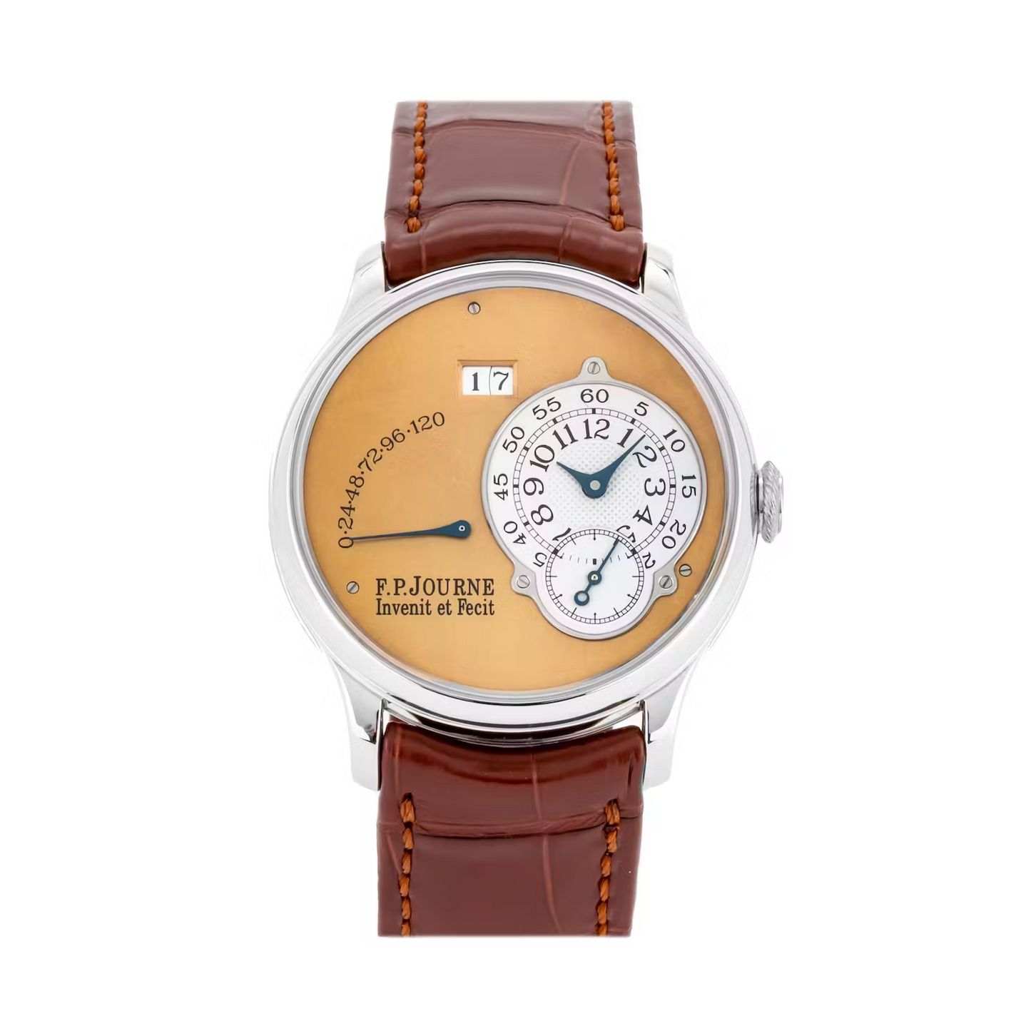 F.P. Journe Brass Octa Reserve De Marche Brass Movement Platinum 38 MM - Brown Leather Strap - Gold Dial - B-ORM PT 38 A GO