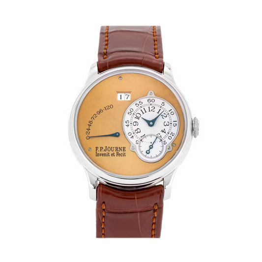 F.P. Journe Brass Octa Reserve De Marche Brass Movement Platinum 38 MM - Brown Leather Strap - Gold Dial - B-ORM PT 38 A GO