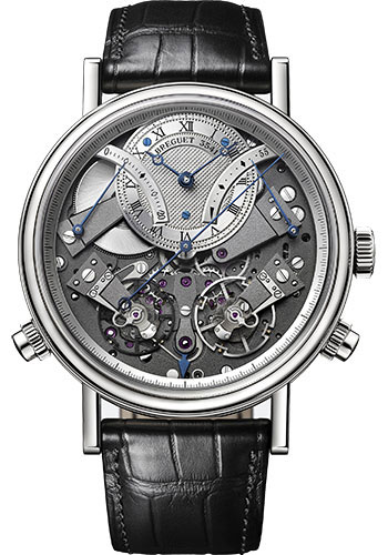 Breguet Tradition Chronograph Independent White Gold 44 MM - Black Leather Strap - Silver Gold Dial - 7077BB/G1/9XV