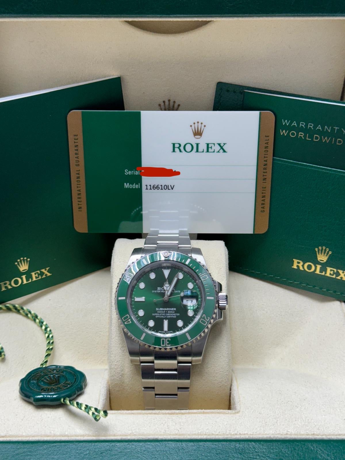 116610LV 40mm ‘Hulk’ Pre-Owned Complete Set $17,000