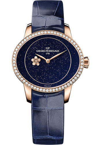 Girard-Perregaux Cat's eye Pink Gold 35.44 x 30.44 MM - Blue Leather Strap - Diamond Bezel - Aventurine Dial - 80484D52A401-CK4E