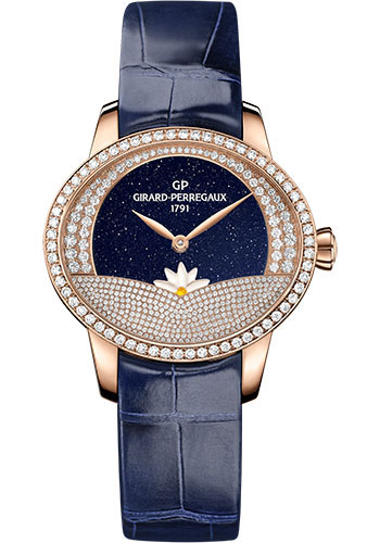 Girard-Perregaux Cat's Eye Pink Gold 35.40 x 30.40 MM - Blue Leather Strap - Diamond Bezel - Aventurine Diamond Dial - 80488D52A401-CK4A