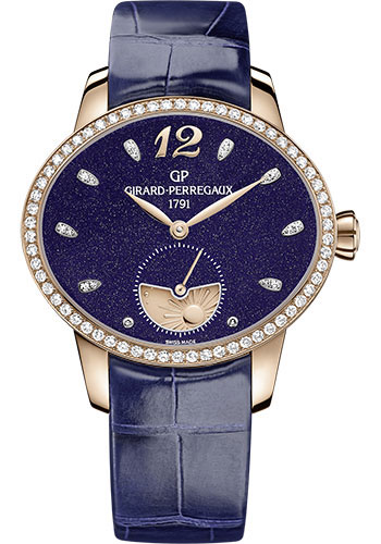 Girard-Perregaux Cat's eye Pink Gold 35.44 x 30.44 MM - Blue Leather Strap - Diamond Bezel - Aventurine Diamond Dial -  80488D52A451-CK4A