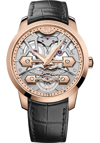 Girard-Perregaux Classic Bridge Pink Gold 45 MM - Black Leather Strap - Skeleton Dial - 86000-52-001-BB6A