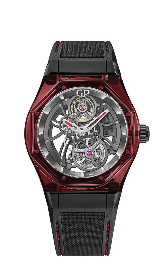 Girard-Perregaux Laureato Red YAG and black PVD-treated Titanium 44 MM - Black Rubber Strap - Skeleton Dial - 81071-44-3115-1CX