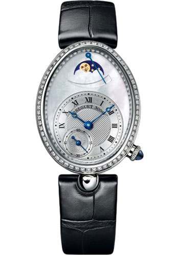 Breguet Reine de Naples White Gold 28.48 MM -  Black Leather Strap - Diamond Bezel - Mother-Of-Pearl Dial - 8908BB/52/964/D00D3L