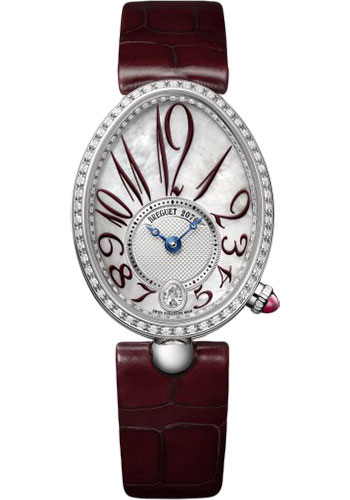 Breguet Reine de Naples White Gold 28.48 MM - Burgundy Leather Strap - Diamond Bezel - Mother-Of-Pearl Dial -  8918BB/5P/964/D00D3L