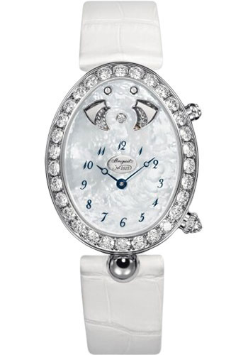 Breguet Reine de Naples White Gold 30.4 MM - White Leather Strap - Diamond Bezel - Mother-Of-Pearl Dial - 8978BB/58/974/D00D3L