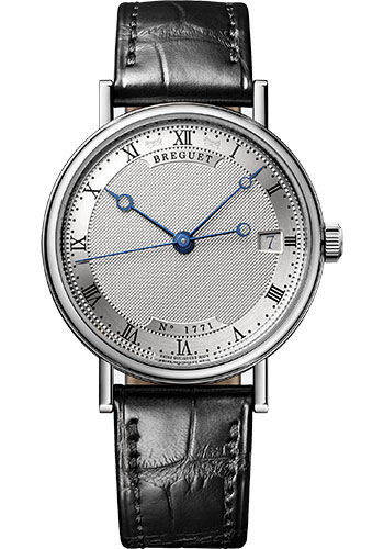 Breguet Classique White Gold 33.5 MM - Black Leather Strap -  Silvered Gold Dial - 9067BB/12/976