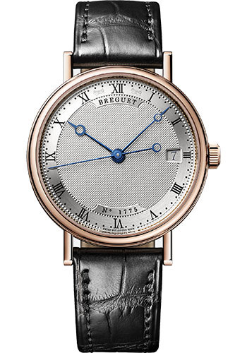 Breguet Classique Rose Gold 33.5 MM - Black Leather Strap - Silvered Gold Dial - 9067BR/12/976