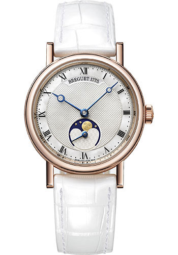 Breguet Classique Dame Rose Gold 30 MM - White Leather Strap - Silver Gold Dial - 9087BR/52/964