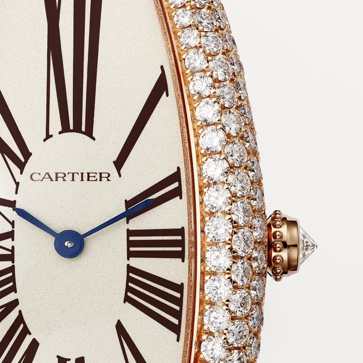 Cartier Baignoire Allongée Rose gold 52 MM - Taupe Alligator Strap - Diamond Bezel - Silver Dial - WJBA0008