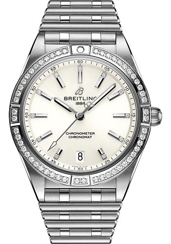 Breitling Chronomat Stainless Steel 36 MM - Stainless Steel Bracelet - Diamond Bezel - White Diamond Dial - A10380591A1A1