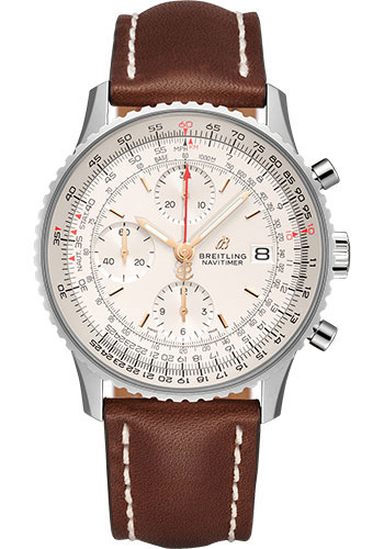 Breitling Navitimer Stainless Steel 41 MM - Brown Leather Strap - Mercury Silver Dial - A13324121G1X3