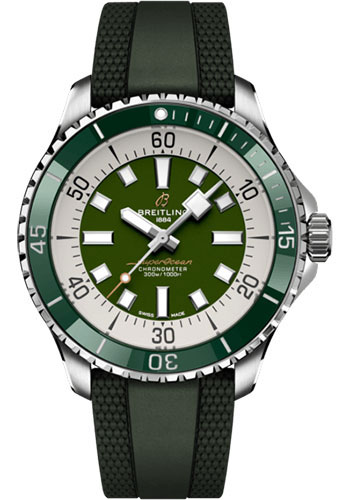 Breitling Superocean Stainless Steel 44 MM - Black Rubber Strap - Green Dial - A17376A31L1S1