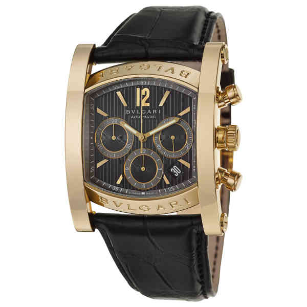 Bvlgari Assioma Yellow Gold 37 MM  - Black Leather Strap - Black Dial - AA48 G CH