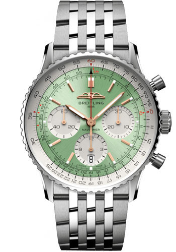 Breitling Navitimer Stainless Steel 41 MM - Stainless Steel Bracelet - Mint Green Dial - AB0139211L1A1