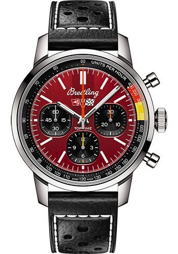 Breitling Top Time Stainless Steel 41 MM - Black Leather Strap - Red Dial - AB01761A1K1X1