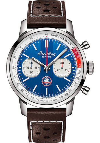 Breitling Top Time Stainless Steel 41 MM - Brown Leather Strap - Blue Dial - AB01763A1C1X1