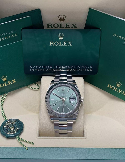 126334 41mm Datejust Oyster Green Stick Dial Brand New 2024 Complete Set $13,250