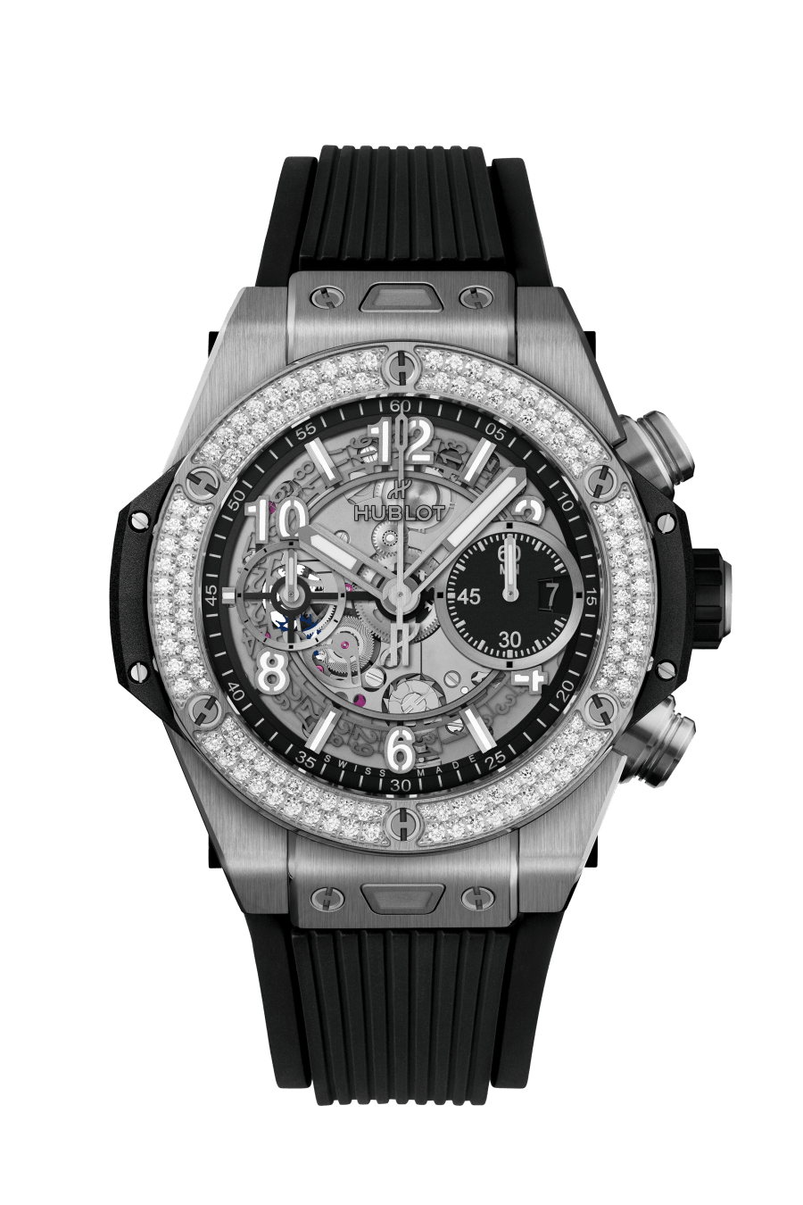 Hublot Big Bang Unico Titanium 42 MM - Black Rubber Strap - Diamond Bezel - Matte Black Skeleton Dial - 441.NX.1171.RX.1104