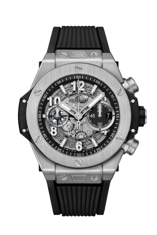 Hublot Big Bang Unico Titanium 44 MM - Striped Structured Black Rubber Strap - Matte Black Skeleton Dial - 421.NX.1170.RX