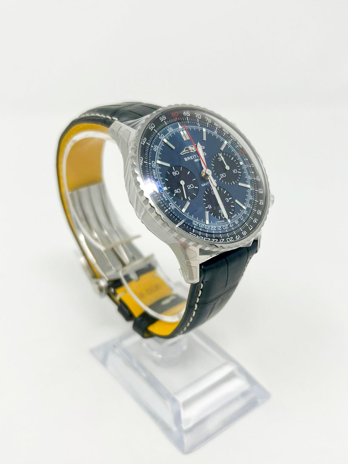 Breitling Navitimer B01 Chronograph Stainless Steel 41 MM - Black Leather Strap - Blue Dial - AB0139241C1P1