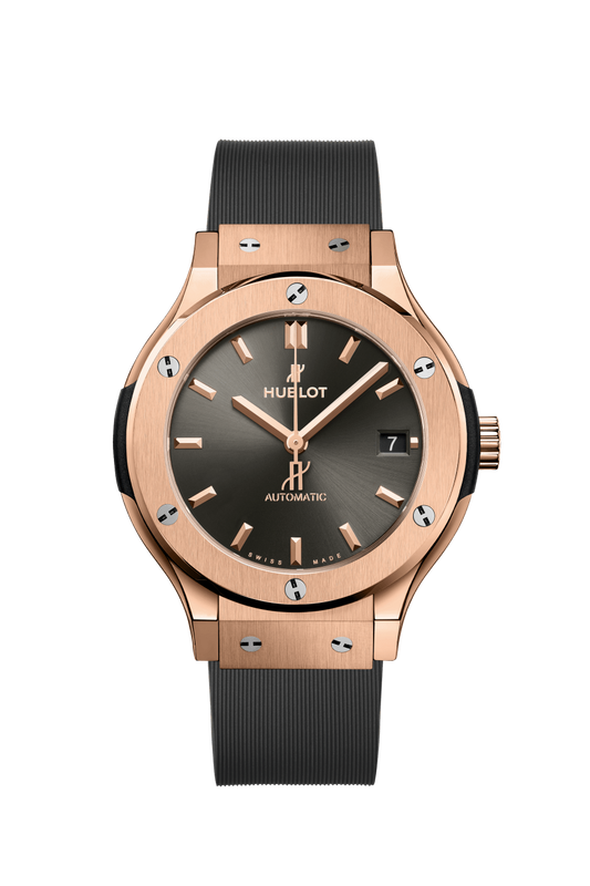 Hublot Classic Fusion Racing Grey King Gold 38 MM - Grey Rubber Strap - Satin Sunrays Gray Dial - 565.OX.7081.RX
