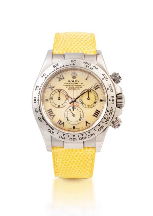 Rolex White Gold Daytona Beach Collection - 40 MM -  Yellow Leather Strap - Yellow Dial - 116519LN Yellow