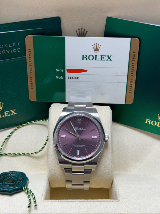 114300 Oyster Perpetual 39MM Grape Dial Like New Complete Set $7,699