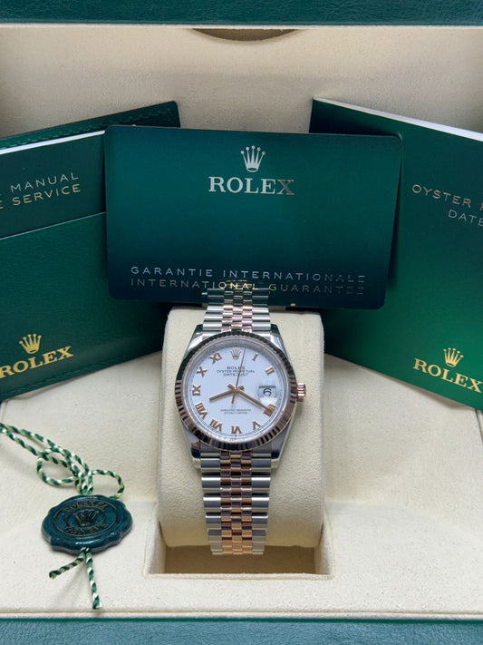 126231 Datejust 36mm Rose Gols Jubilee White Roman Like New Complete Set $14,299