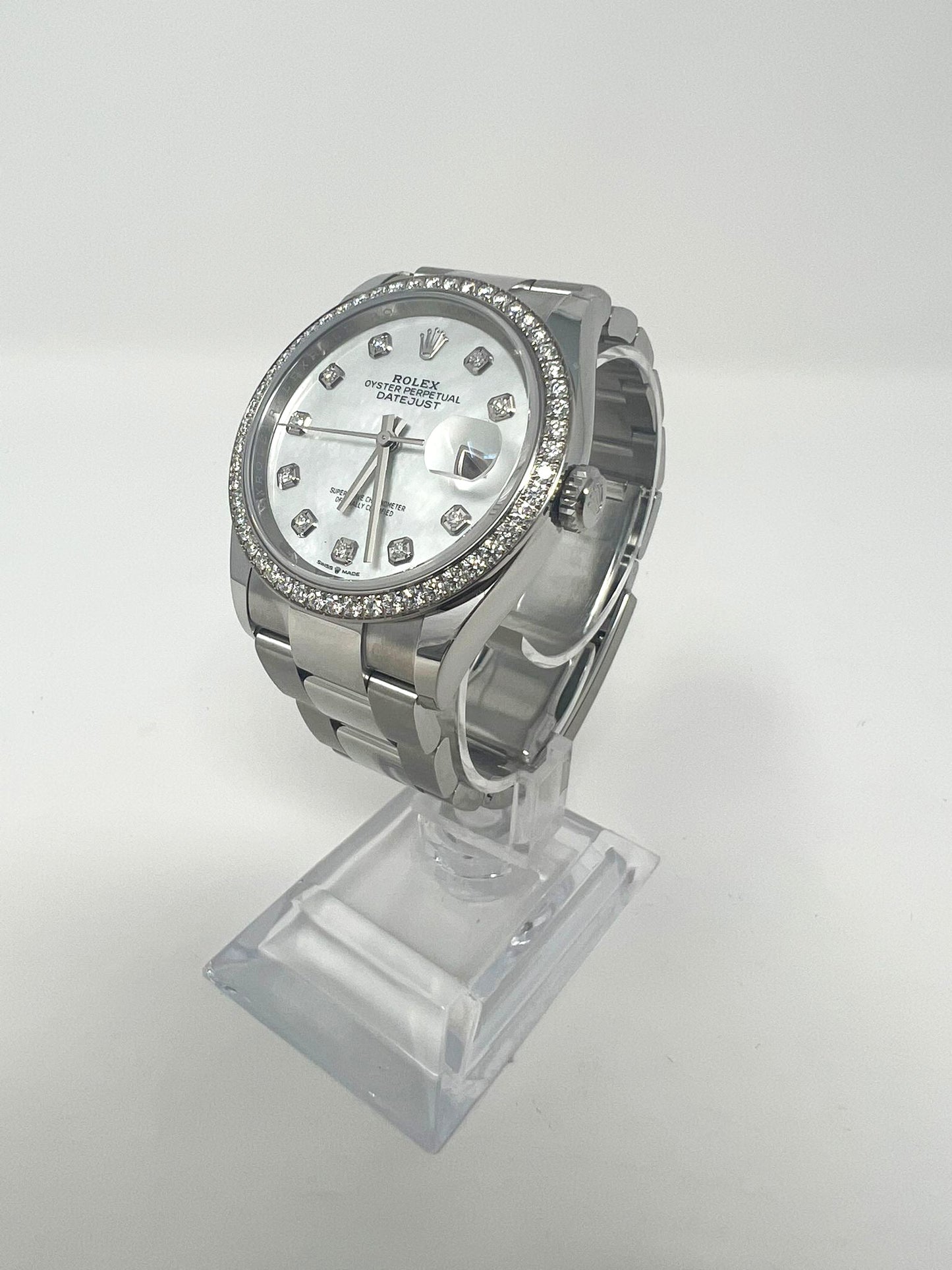 Rolex Stainless Steel And White Gold Datejust - 36 MM - Oyster Bracelet - Diamond Bezel - Mother of Pearl Diamond  Dial - 126284RBR mdo