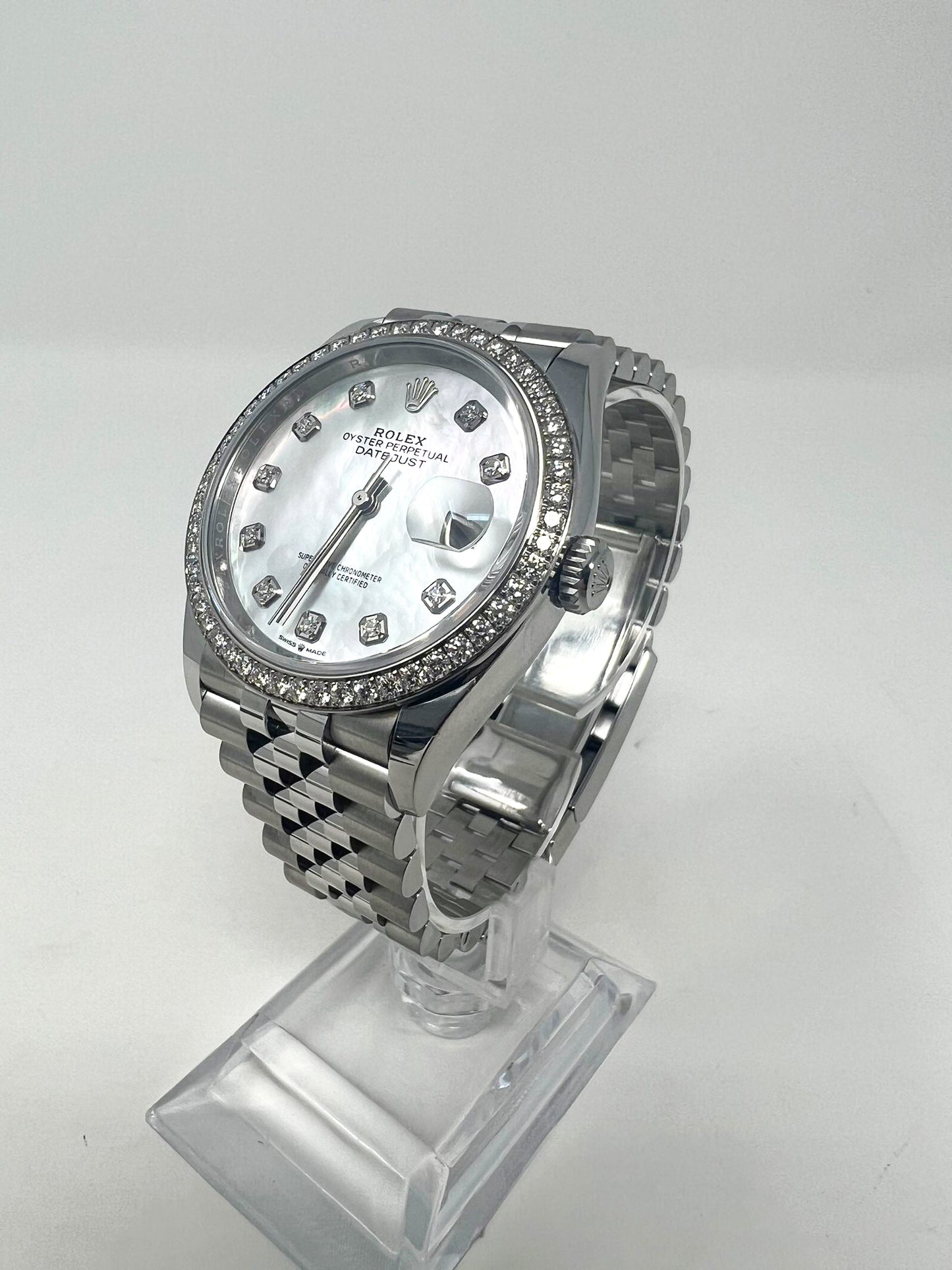 Rolex Stainless Steel And White Gold Datejust - 36 MM - Jubilee Bracelet - Diamond Bezel - Mother of Pearl Diamond Dial - 126284RBR mdj