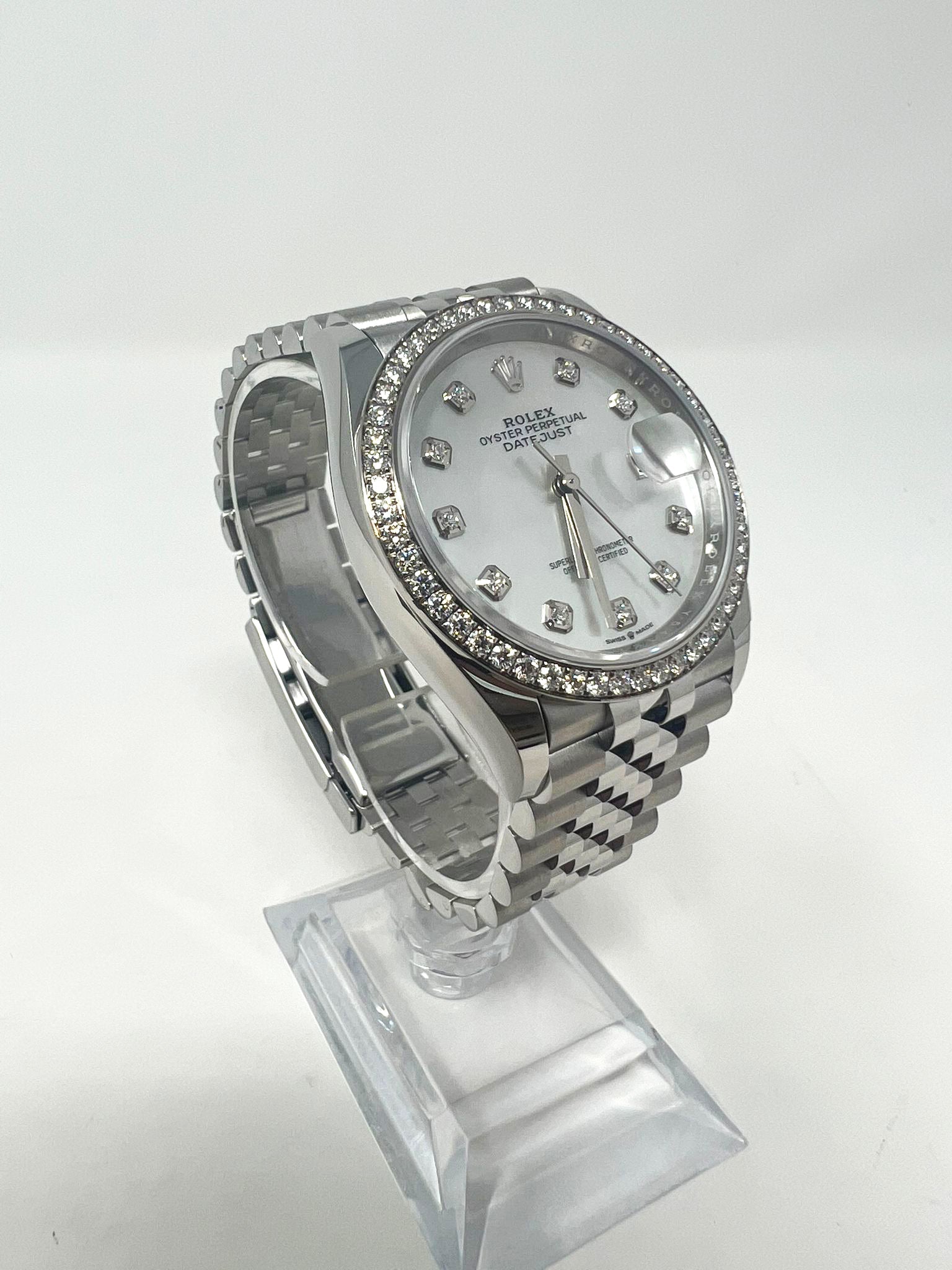 Rolex Stainless Steel And White Gold Datejust - 36 MM - Jubilee Bracelet - Diamond Bezel - Mother of Pearl Diamond Dial - 126284RBR mdj