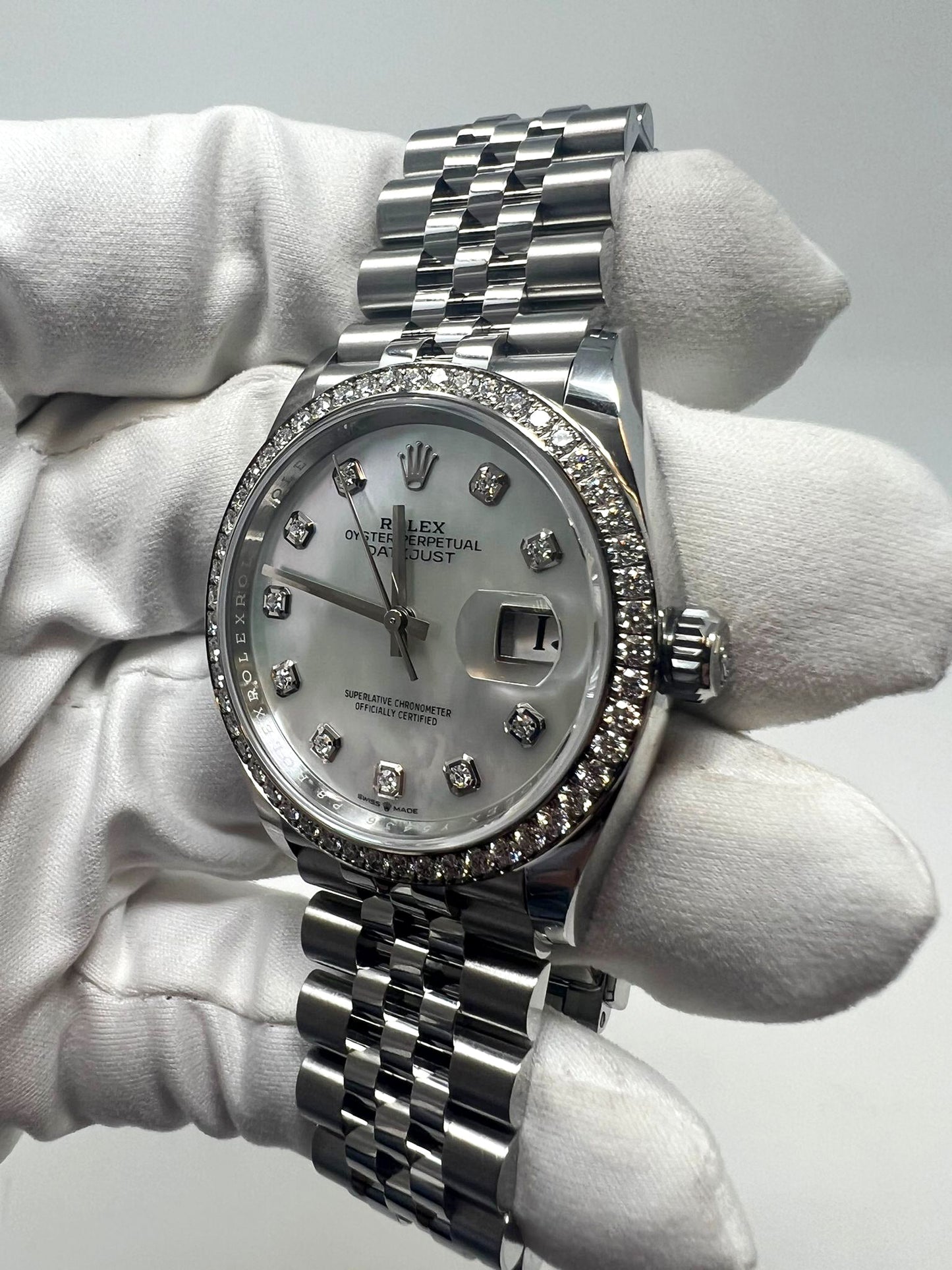 Rolex Stainless Steel And White Gold Datejust - 36 MM - Jubilee Bracelet - Diamond Bezel - Mother of Pearl Diamond Dial - 126284RBR mdj