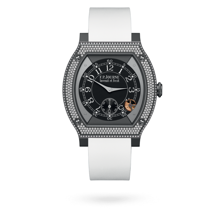 F.P. Journe ÉléganteTitalyt® set with diamonds 48 x 40 MM - White Rubber Strap - Diamond Bezel - Black Dial - ÉléganteTitalyt® set with diamonds