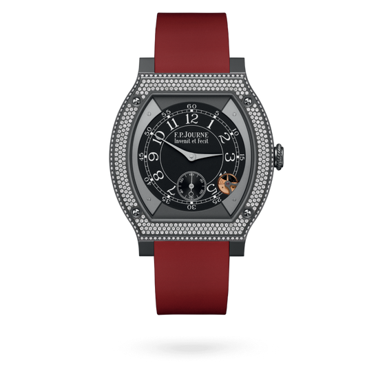 F.P. Journe ÉléganteTitalyt® set with diamonds 48 x 40 MM - Red Rubber Strap - Diamond Bezel - Black Dial - ÉléganteTitalyt® set with diamonds