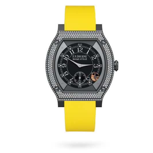 F.P. Journe ÉléganteTitalyt® set with diamonds 48 x 40 MM - Yellow Rubber Strap - Diamond Bezel - Black Dial - ÉléganteTitalyt® set with diamonds