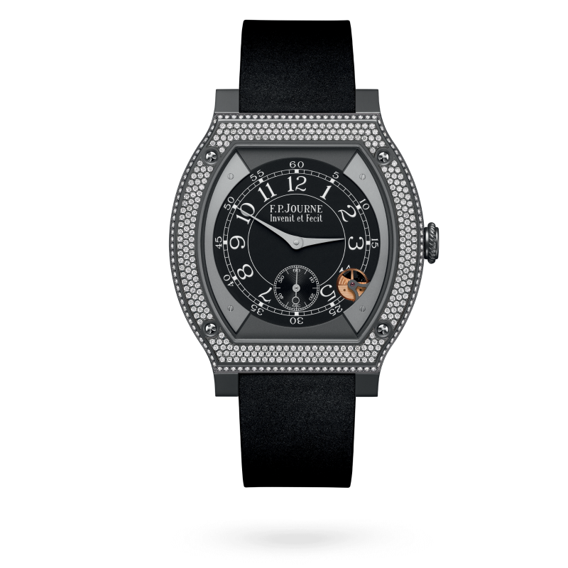 F.P. Journe ÉléganteTitalyt® set with diamonds 48 x 40 MM - Black Rubber Strap - Diamond Bezel - Black Dial - ÉléganteTitalyt® set with diamonds